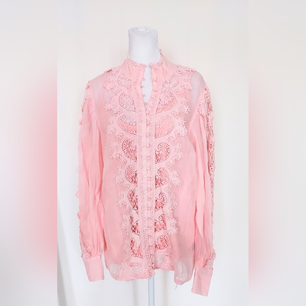 Boston Proper Kace Insert Sleeve Button Down Shirt Pink Size Medium